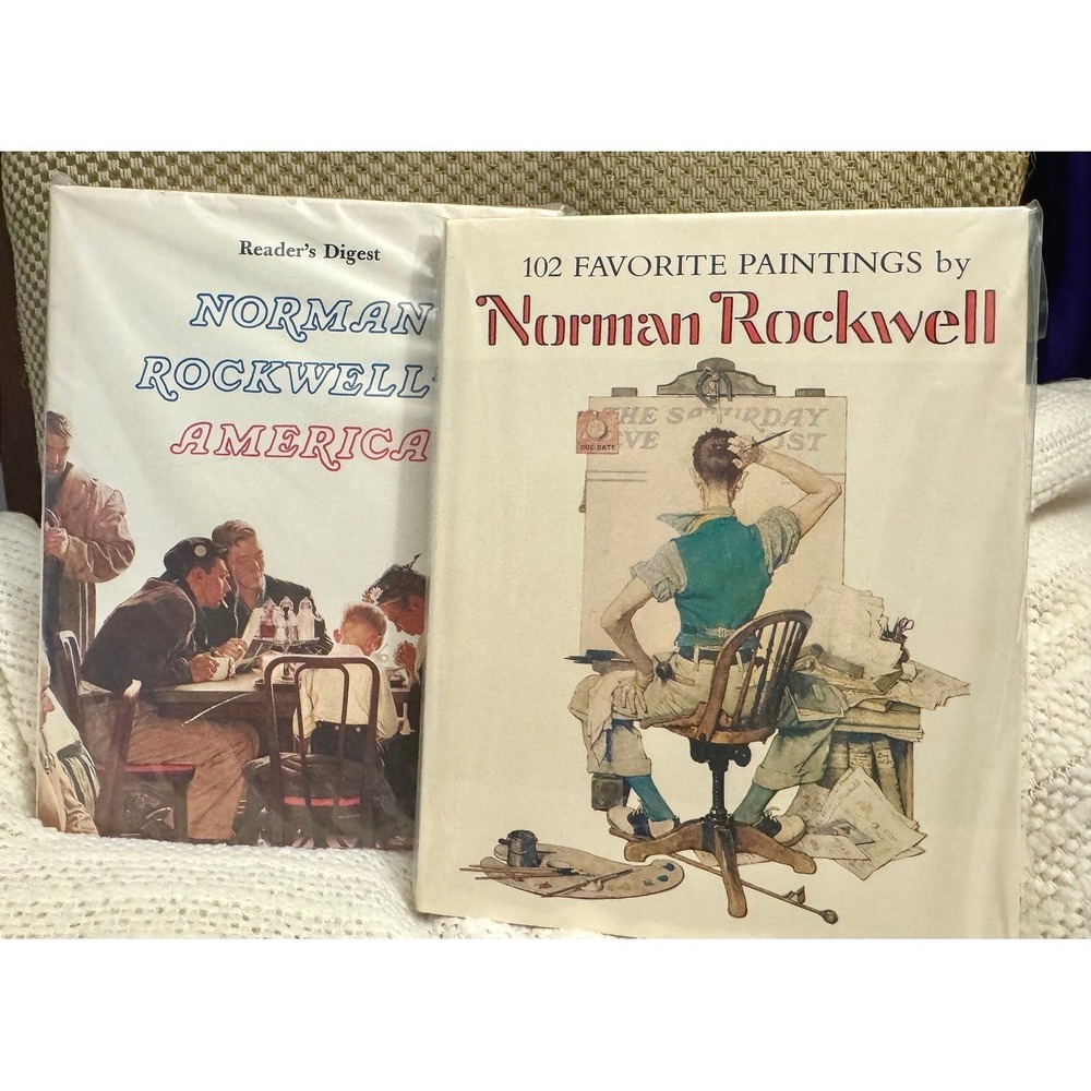 Vintage Norman Rockwell Art Books Lot Of 2 102 Favorite Paintings America HC